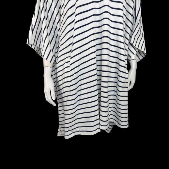 AMBERNOON II UV Hooded Striped Tunic Cover-Up White Navy 1X NWT Cotton Blend - Picture 3 of 16